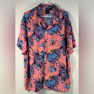 Disney hawaiian Men's Shirt button up pink blue lilo stitch graphic design 3xl